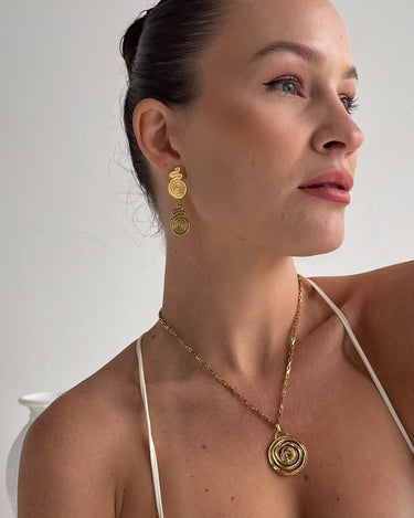 GOLDEN SPIRAL DROP STUD EARRINGS GOLD - STUDIO JO STORE